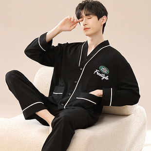 New Pajamas Men's Long Sleeve Trousers plus size Spring Autumn and Winter Cardigan Simple Casual Young and Middle-aged Home Clothes suit