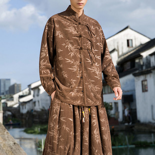 2023 autumn and winter New Chinese style men's buckle niche design leaves Dark Flower corduroy shirt jacket jacket