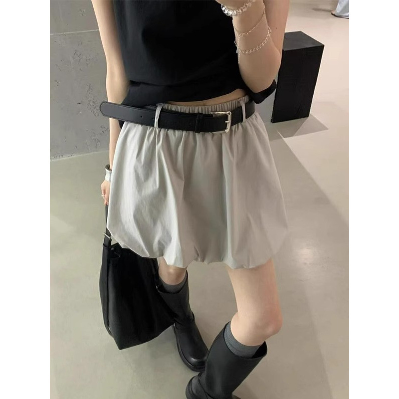 Korean Style Complete Set of Ootd Outfits, High-End Niche Non-Colliding Black Vest, Gray Bud Skirt Suit for Women in Summer