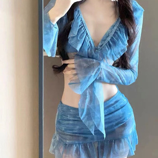 Bikini бикини из четырех частей купальный костюм для женщин сексуальный с длинными рукавами горячий источник праздник кружева консервативный купальник для женщин