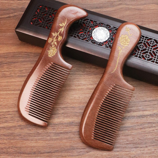 Old Peach Wood Comb Women's Long Hair Massage Comb Household Portable Anti-static Meridian Comb Carved Craft Comb