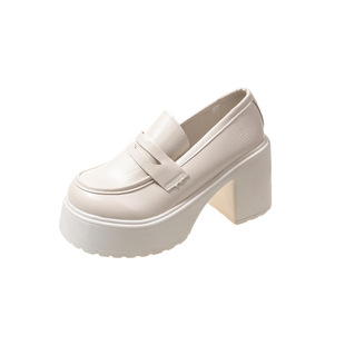 French Style Small Leather Shoes Women's Super High Heel 2024 Spring and Autumn New Retro Jk Single Shoes Waterproof Platform Thick Sole Loafers Trendy