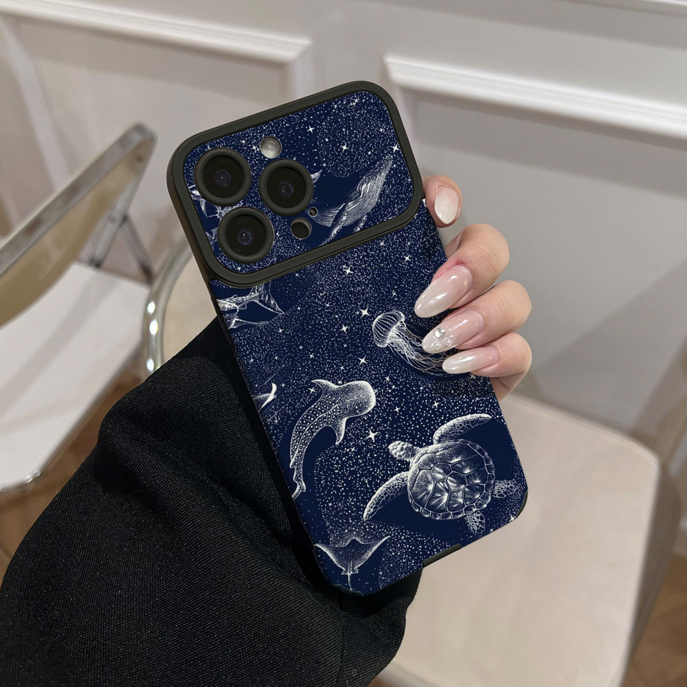 Dark Blue Starry Sky Ocean Soft Shell Suitable for Apple 17 Phone Case Iphone16 Whale Jellyfish Sea Turtle Wholesale 15