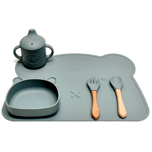 Factory Direct supply silicone tableware Children Baby silicone plate integrated rice bowl complementary food feeding suit