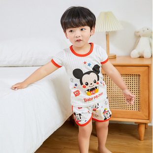 Summer Boys and Girls Short-sleeved Shorts Home Clothes suit Baby Cotton Breathable Breathing Cotton Small and Medium Thin 2-piece Set