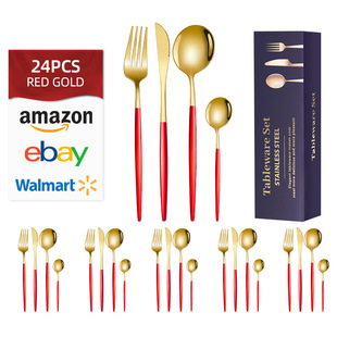Cross-border Amazon Portugal stainless steel tableware 24-piece set knife, fork and spoon high-grade Western tableware gift box suit