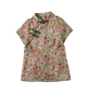 Летнее Хлопковое платье Cheongsam Hanfu в стиле ретро с короткими рукавами для девочек с короткими шортами, Детский костюм, костюм пиона и цветка Тан, Нинбо