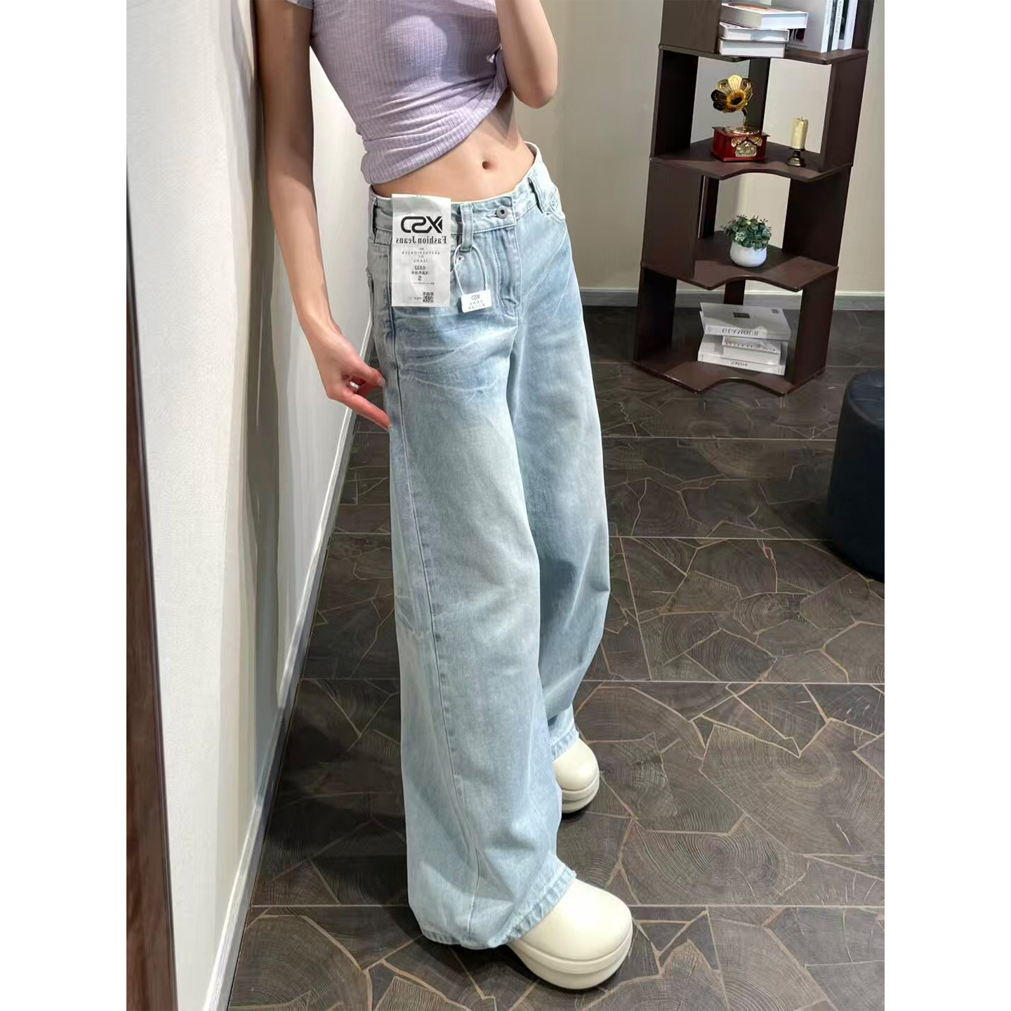 Light Blue Straight-Leg Jeans for Women, 2026 Summer New Style, Low-Waist, Loose Fit, Slimming, Drapey Wide-Leg Floor-Length Pants
