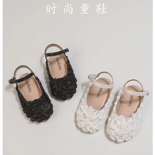 Fashion brand popular flat Girl's flower leather shoes with skirt 2024 new spring and summer Middle and big children's performance single shoes
