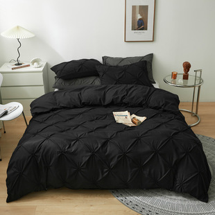 Cross-border U.S. size foreign trade supply wash cotton solid color twist flower three-piece solid color homestay single double bedding