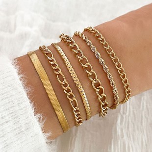 European and American Cross-border Bohemian Minimalist Bracelet Metal Figaro Chain Women's suit Multi-layer Chain Simple Bracelet