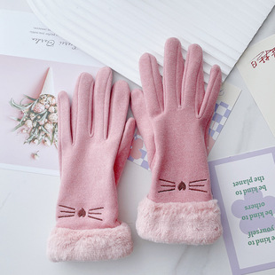 Women's winter warm thickened cute winter women's cycling windproof cold-proof fleece-lined five-finger touch screen gloves cycling