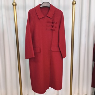 Internet Celebrity Explosions 2024 New Double-Sided Wool Coat Long Festive Chinese Style Loose Casual Wool Coat
