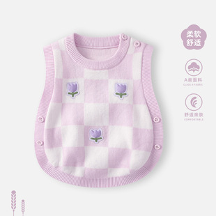 Baby Vest Spring New 2025 Knitted Vest Baby Girl's Sweater Spring and Autumn Outer Wearing Girls' Top