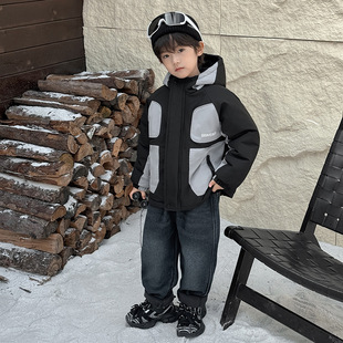 Haima's Winter New Boys' Winter Trousers Korean Style fleece-lined Thickened Denim Pants for Large Children 2024