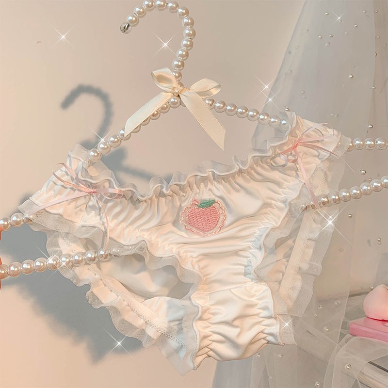 First Love Peach Island ~ Japanese Style Sweet White Panties for Girls, Thin and High-Value, Women's Underwear Triangle Panties