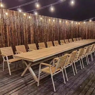 Outdoor Dining Table and Chair Combination Leisure Outdoor Waterproof Sunscreen Outdoor Anticorrosive Wood Balcony Plastic Wood Table and Chair Courtyard Garden