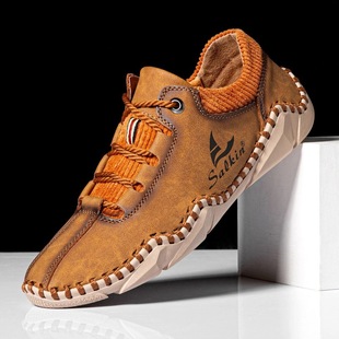 Cross-border Live Hot 2023 Spring New Large Size Men's Casual Leather Shoes Soft Leather Soft Bottom Student Flat Shoes for Men
