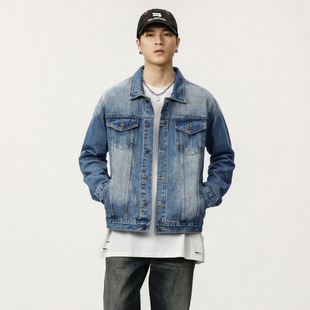 Yuyun autumn and winter fashion brand heavy industry washed men's Denim jacket simple American retro loose all-match coat