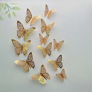 G Hollow Butterfly Three-color 3D Simulation Butterfly Bedroom Living Room Festival Decorations Paper Butterfly 12 Pack