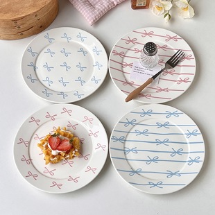 Ins Korean Girl's Heart Bow Ceramic Plate Dispel Breakfast Fruit Plate Food Shooting Props