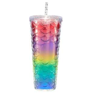 High Color Value Colorful Fish Scale Cup Large Capacity Romantic Color Cup Office Home Cup Creative Straw Plastic Cup