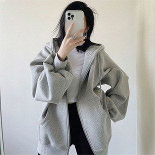 Autumn and winter gray sweater coat women's new hooded sports suit cardigan autumn women's 2024 new wear