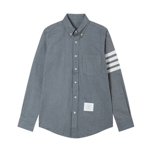 Spot TB JL New thick shirt yarn-dyed four white bar flannel European and American casual long sleeve shirt men's clothing