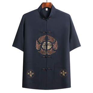Tang Clothes Men's Middle-aged and Elderly Dad Summer Clothes Ice Silk Short-sleeved suit Summer Men's Chinese Style Grandpa Elderly Clothes