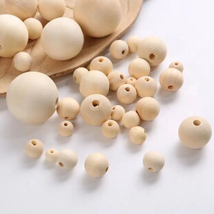 -Natural Round Wood Balls with Holes, Handmade Accessories for Jewelry Making, Large Hole Wooden Pearls in Wood Color