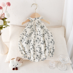 Baby's Summer Dress Cute Sling Bag Fart Clothes for Girls and Babies Hare Clothes for Infants and Young Children's Lightweight Ink Sling Chinese Style Climbing Suit