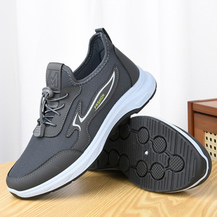 Comfortable Elderly Shoes Men's Spring and Summer Mesh Breathable Soft Sole Lightweight Dad Shoes Non-slip Sports Walking Shoes for Middle-aged and Elderly