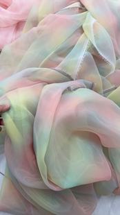Aqua Tie-Dye Printed Simi-Dye Fabric Organza Printed Spring and Summer dress Shirt Fashion Puffy Skirt Fabric