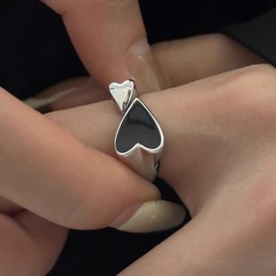 Simple Love Ring Women's Fashionable Distinctive Exquisite Glaze Black Heart Open Ring
