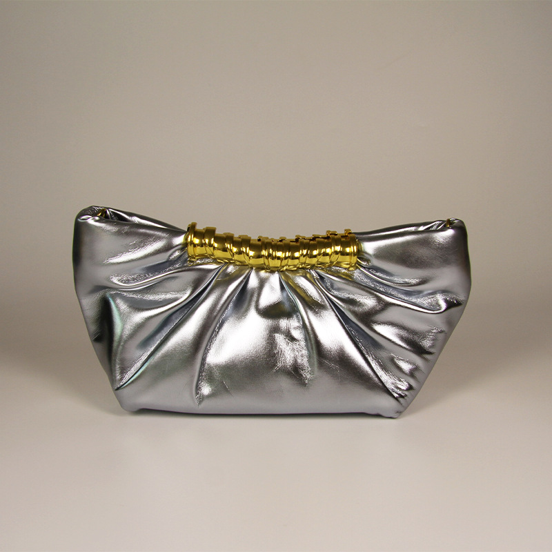 Cross-border spot handbag, Leia metal pleated dumpling bag, light luxury high-end evening bag, women's shoulder bag.