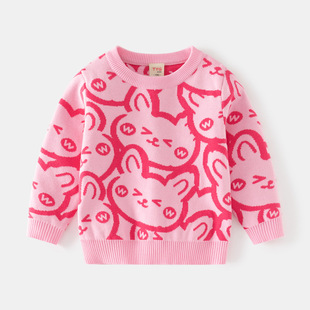 Children's clothing girls double cotton thread padded sweater a generation of Korean girls rabbit Jacquard knitted base shirt