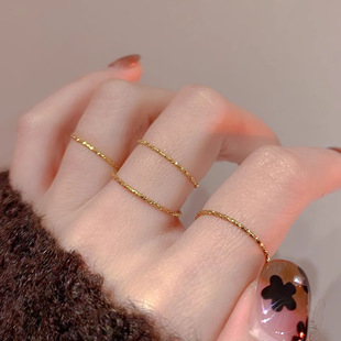 Japanese and Korean Style Simple Light Luxury Fragmented Gold Ring All-Match Niche Design Daily Fold Finger Ring for Women