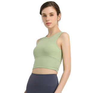 lulu New Style Yoga Clothing Vest with Chest Mat Women's Tight Sports Running Sleeveless T-shirt Fitness Training Top