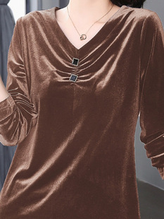 Gold velvet bottoming shirt women's 2025 spring and autumn new chubby girl mother Joker long sleeve T-shirt plus size women's top