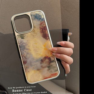 Ins Brown Stone Pattern Mobile Phone Case for Apple 15Pro Max iphone16 Drop Glue 13 Hanging Chain 14 Bracket Hard