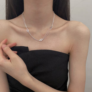 S925 Sterling Silver Pig Nose Double-layer Necklace Women's Ins French Commuter Niche High-end Simple Round Bead Clavicle Chain