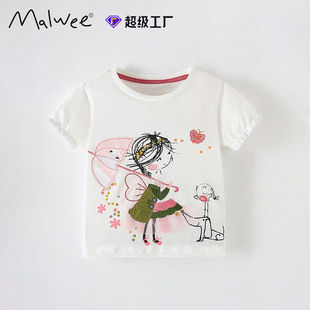 Cross-border malwee girls T-shirt summer new European and American children's round neck short sleeve cute printed children's clothing