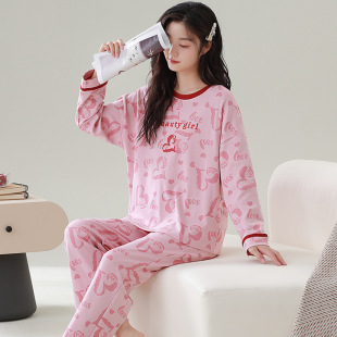 5XL pajamas women's spring and autumn long sleeve cotton extra large size 200kg plus fertilizer autumn and winter leisure chubby girl home clothing suit
