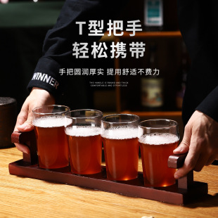 Brewed beer glass commercial wooden tray suit Bar Bistro glass cup draft beer cup holder clear bar cup holder