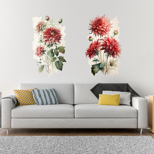 New AD5054 watercolor red flower branches and leaves stickers bedroom living room wall decoration wall stickers self-adhesive