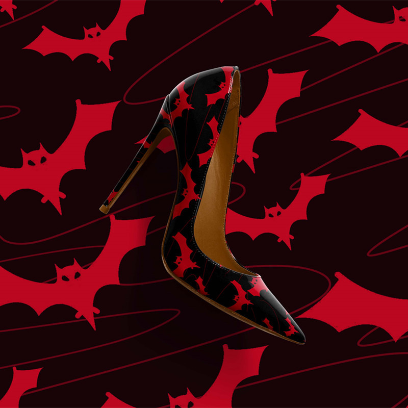 Cross-border Women's Fashion Single-layer Shoes Summer Shallow Mouth Pointed Printed Stiletto Heel Women's Shoes Halloween Foreign Trade High-heeled Shoes pumps