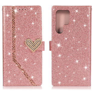 For Samsung S22 Love Cover Glitter Powder Fashion Mobile Phone Case Flip Card Holder S22 Ultra Protective Case