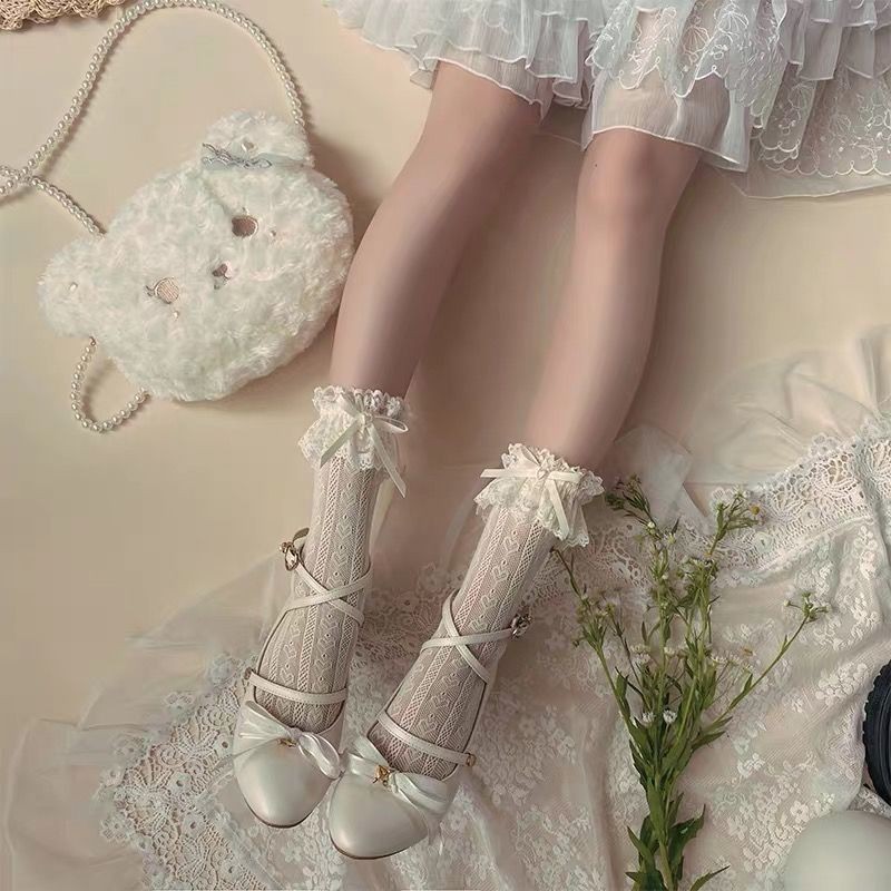 Lolita Lolita Socks Lace Socks White Stockings Calf Socks Mid-Calf Socks Lo Socks Women's Stockings Long
