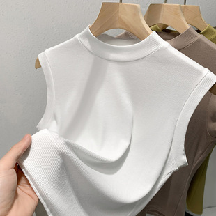 Camisole Женская 2023 Новый европейский женский однотонный с круглым вырезом маленький слинг с эластичной талией элегантный топ без рукавов