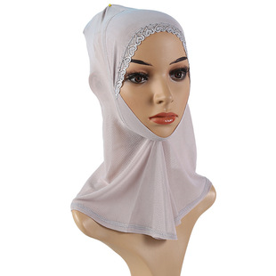 In stock mesh round mouth lace rhinestone base cap ethnic bag headscarf Middle East headscarf cap Women's solid color cap towel